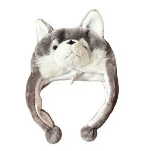 Alaska Kids Plush Husky Dog Hat Wolf NEW Gray Long Ear Scarf